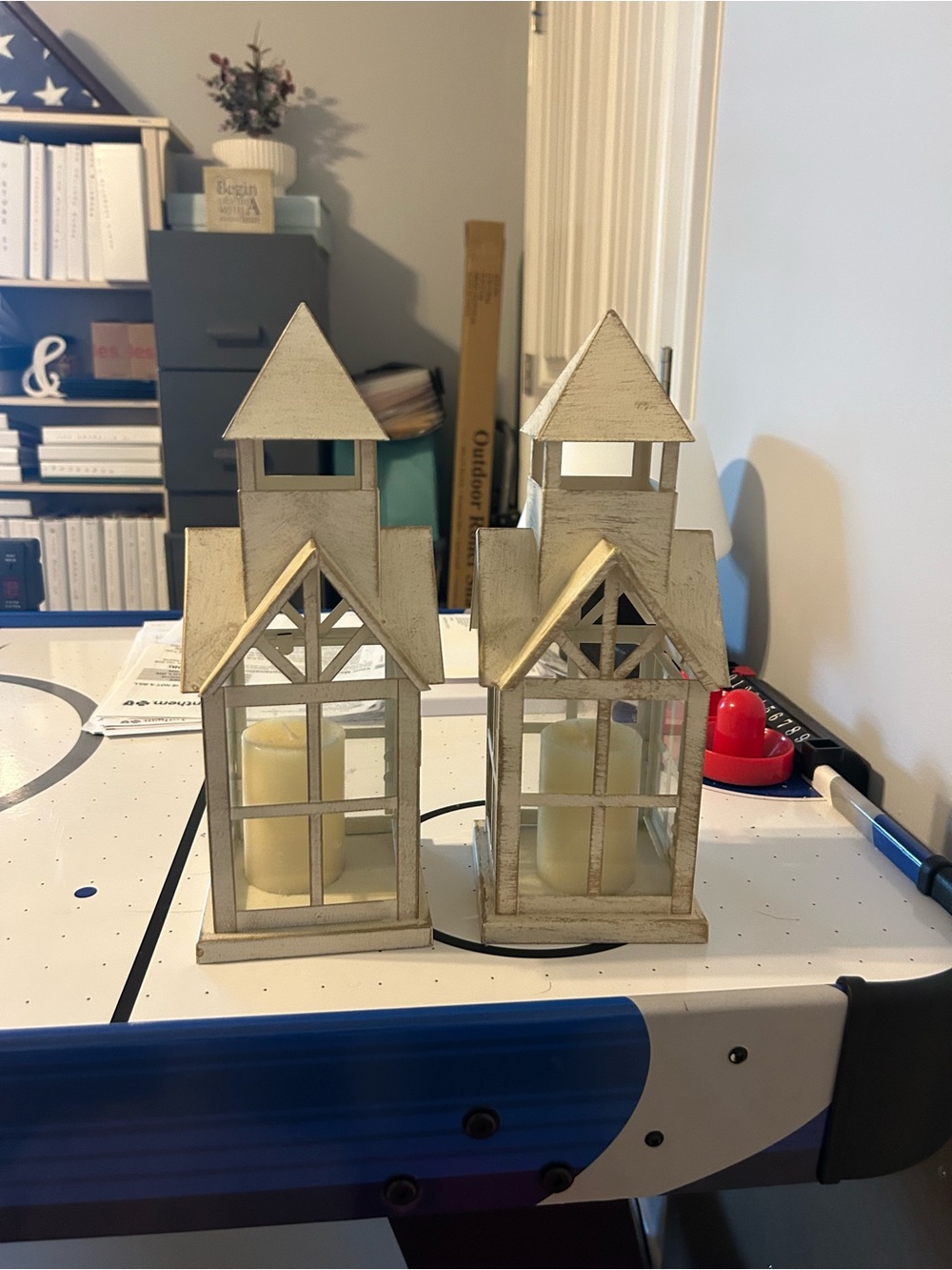 Rustic White metal Lanterns Pair - Home Accents